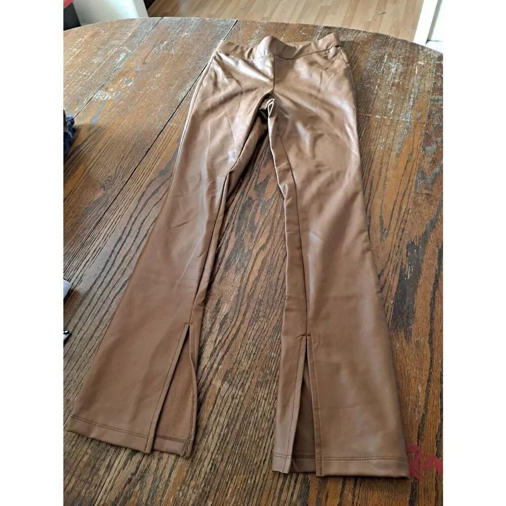 XS A New Day Brown Faux Leather Skinny Pants with Ankle Slit Casual